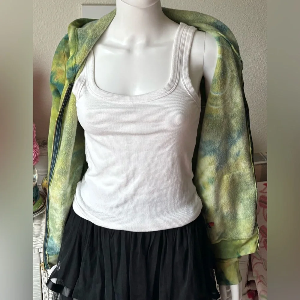 Aviator Nation Junior Kids Zipper Hoodie Tie Dye in Lime Yellow Unisex Size 14